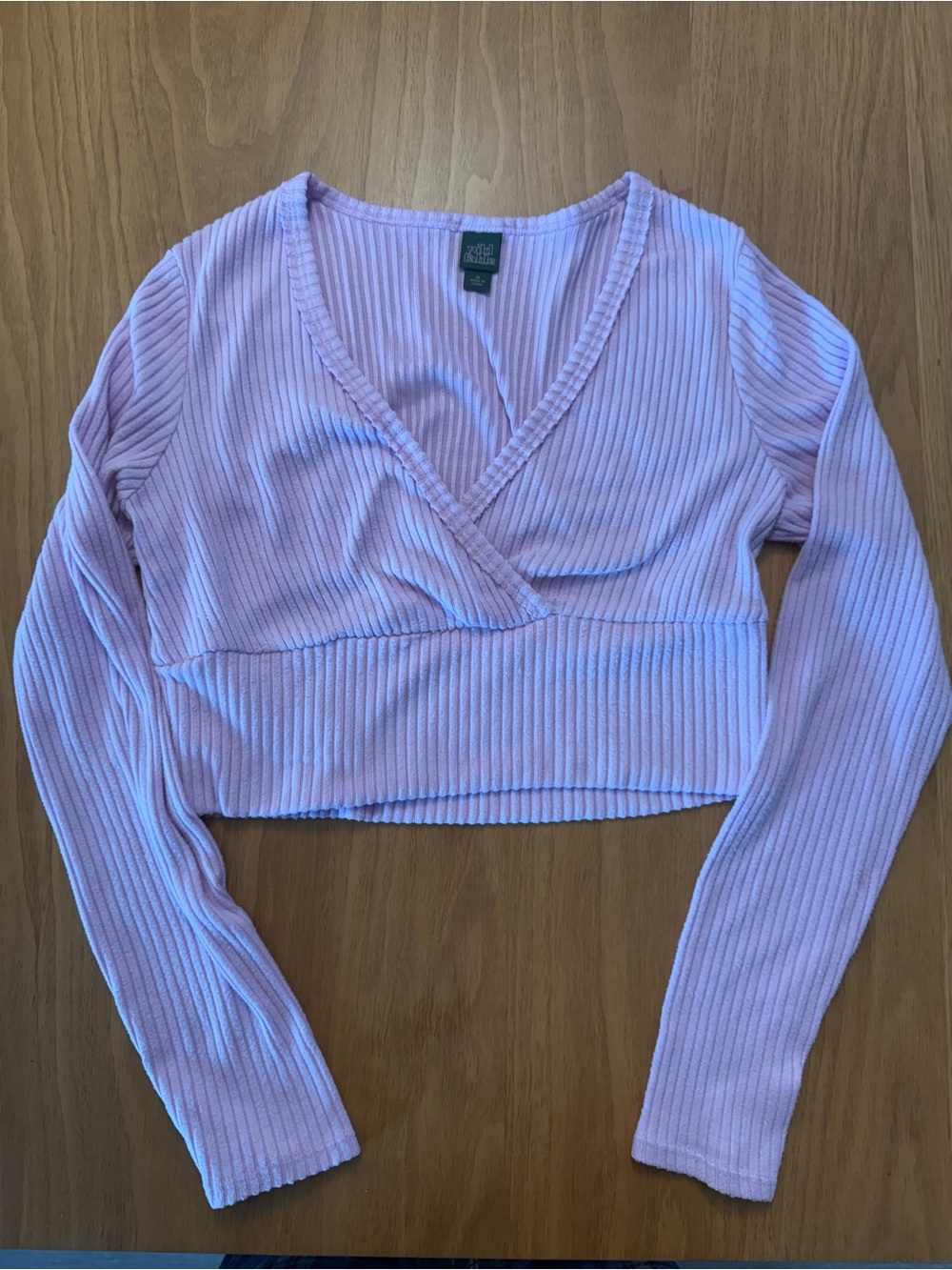 wild fable Lilac Ribbed Wrap-Front Long Sleeve Crop Top